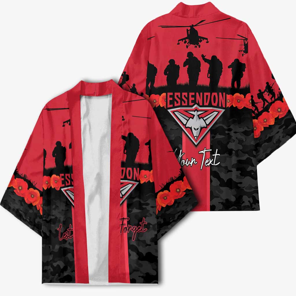 Personalised Essendon Football ANZAC Day Kimono Bombers Poppy Lest We Forget