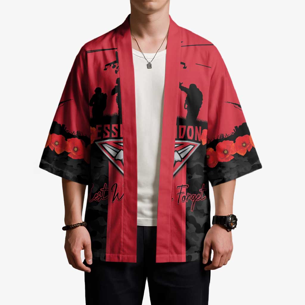Personalised Essendon Football ANZAC Day Kimono Bombers Poppy Lest We Forget