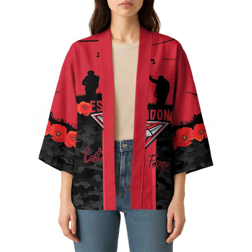 Personalised Essendon Football ANZAC Day Kimono Bombers Poppy Lest We Forget