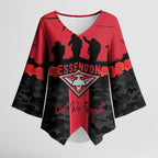 Personalised Essendon Football ANZAC Day Kimono Sleeve Blouse Bombers Poppy Lest We Forget