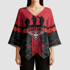 Personalised Essendon Football ANZAC Day Kimono Sleeve Blouse Bombers Poppy Lest We Forget