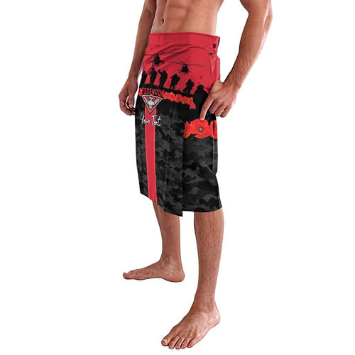 Personalised Essendon Football ANZAC Day Lavalava Bombers Poppy Lest We Forget