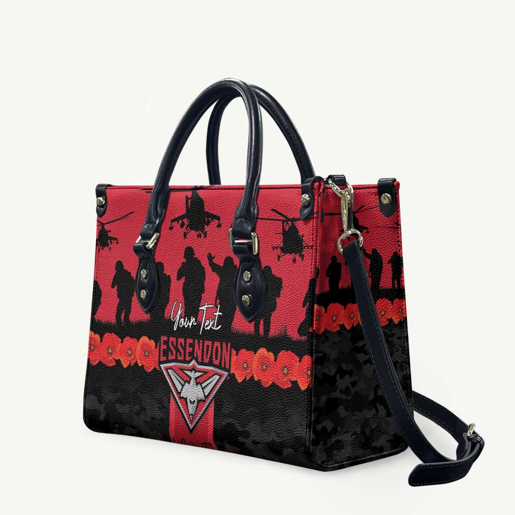 Personalised Essendon Football ANZAC Day Leather Bag Bombers Poppy Lest We Forget