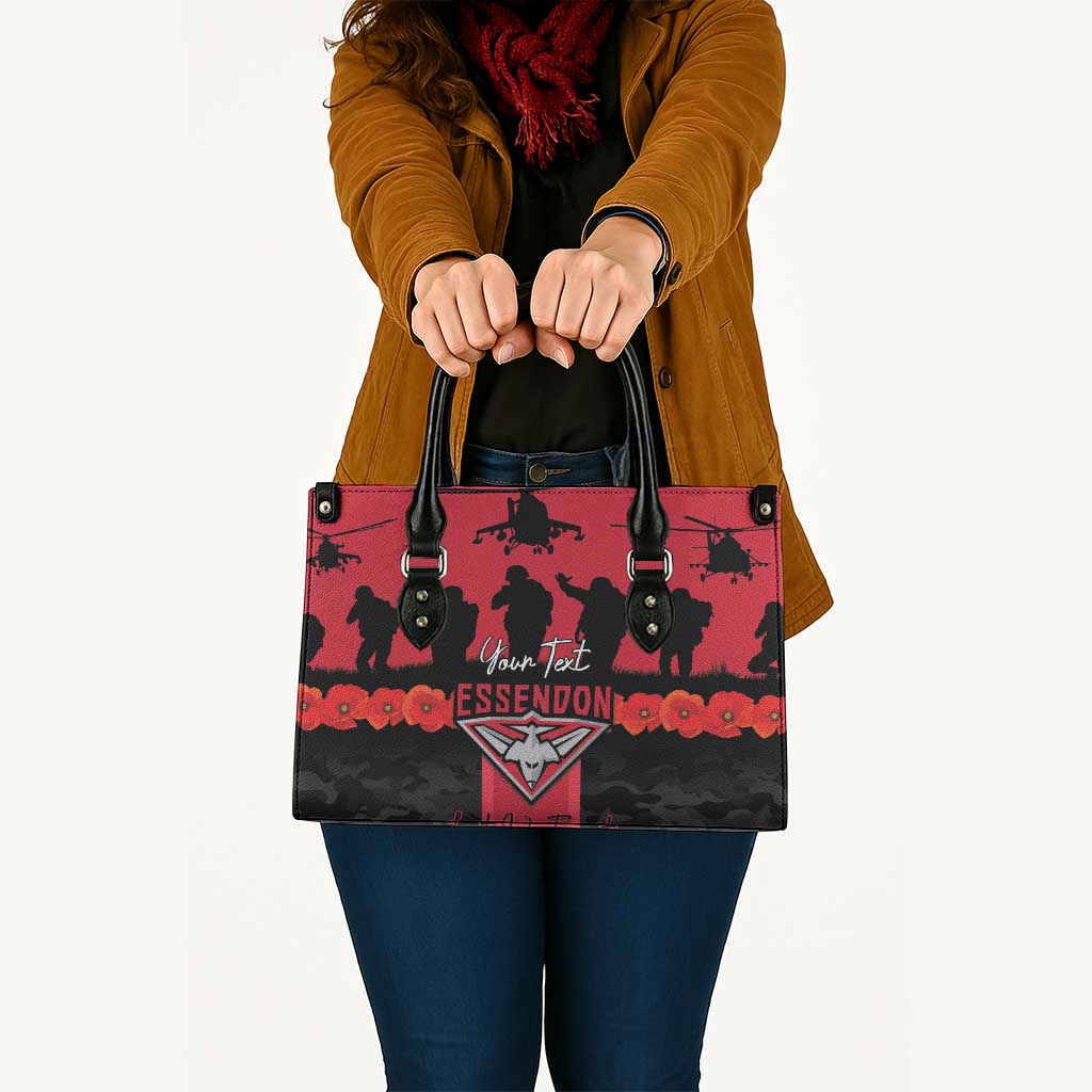 Personalised Essendon Football ANZAC Day Leather Bag Bombers Poppy Lest We Forget