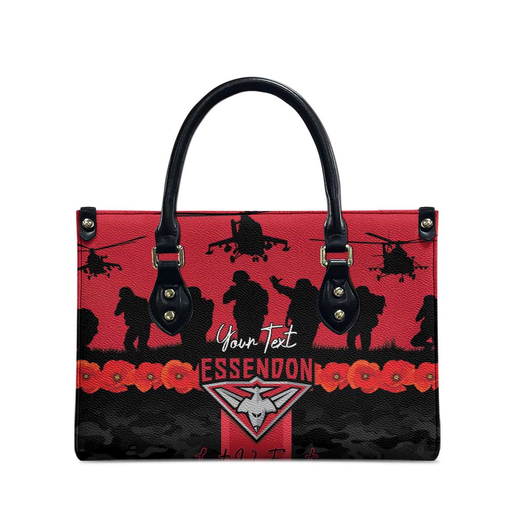 Personalised Essendon Football ANZAC Day Leather Bag Bombers Poppy Lest We Forget