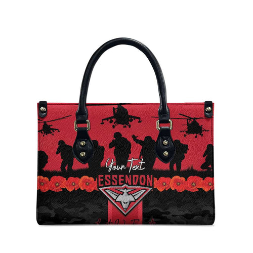 Personalised Essendon Football ANZAC Day Leather Bag Bombers Poppy Lest We Forget