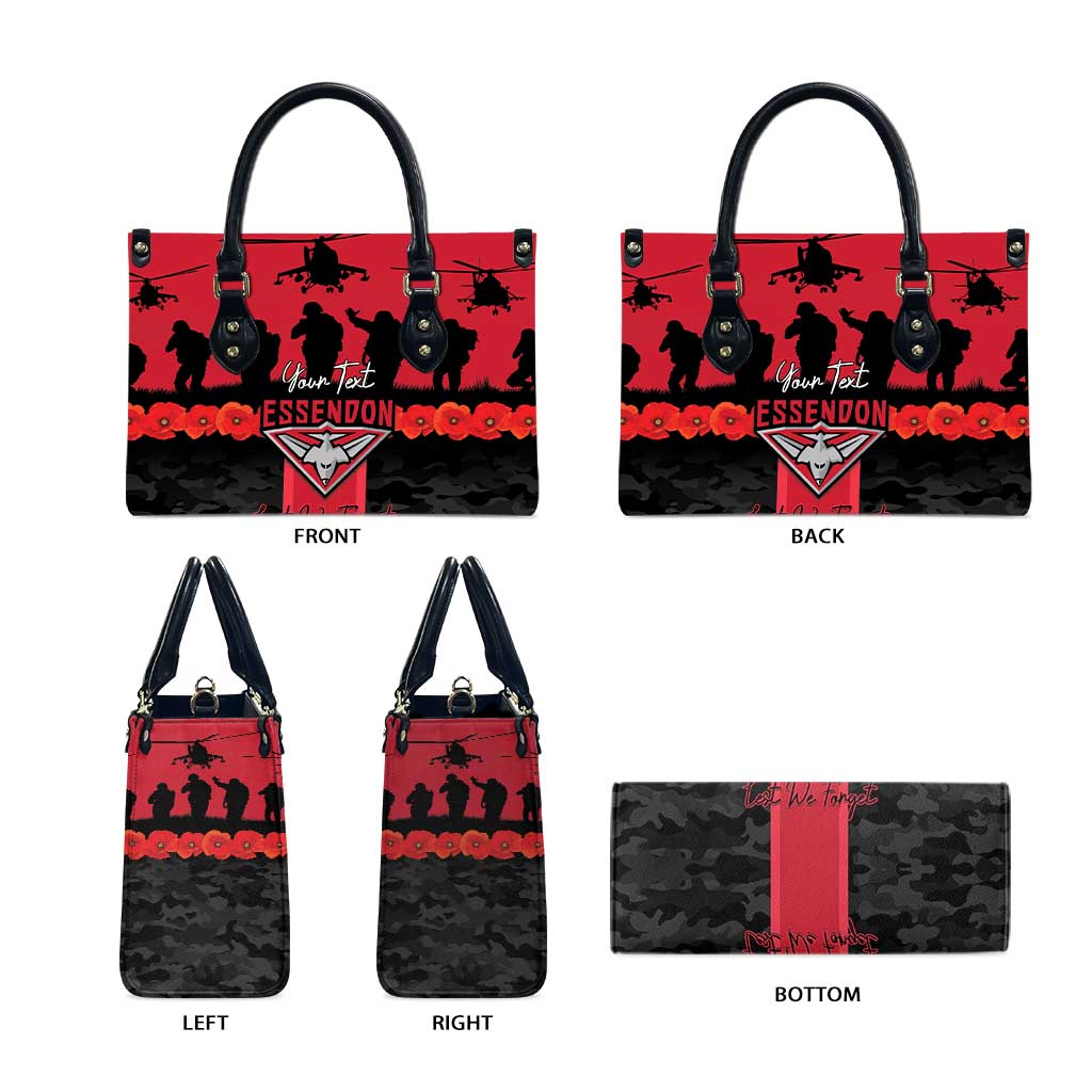 Personalised Essendon Football ANZAC Day Leather Bag Bombers Poppy Lest We Forget