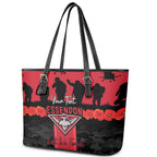 Personalised Essendon Football ANZAC Day Leather Tote Bag Bombers Poppy Lest We Forget