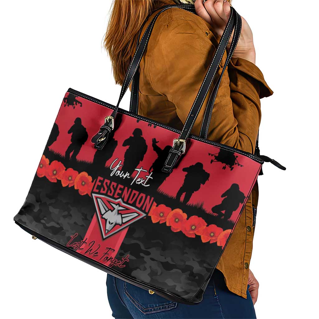 Personalised Essendon Football ANZAC Day Leather Tote Bag Bombers Poppy Lest We Forget
