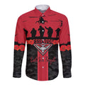 Personalised Essendon Football ANZAC Day Long Sleeve Button Shirt Bombers Poppy Lest We Forget