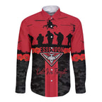 Personalised Essendon Football ANZAC Day Long Sleeve Button Shirt Bombers Poppy Lest We Forget
