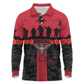 Personalised Essendon Football ANZAC Day Long Sleeve Polo Shirt Bombers Poppy Lest We Forget