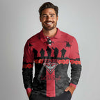 Personalised Essendon Football ANZAC Day Long Sleeve Polo Shirt Bombers Poppy Lest We Forget