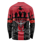 Personalised Essendon Football ANZAC Day Long Sleeve Shirt Bombers Poppy Lest We Forget