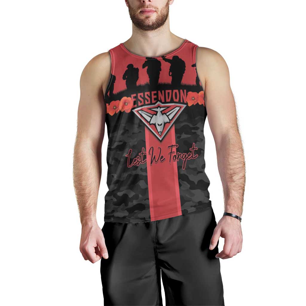 Personalised Essendon Football ANZAC Day Men Tank Top Bombers Poppy Lest We Forget