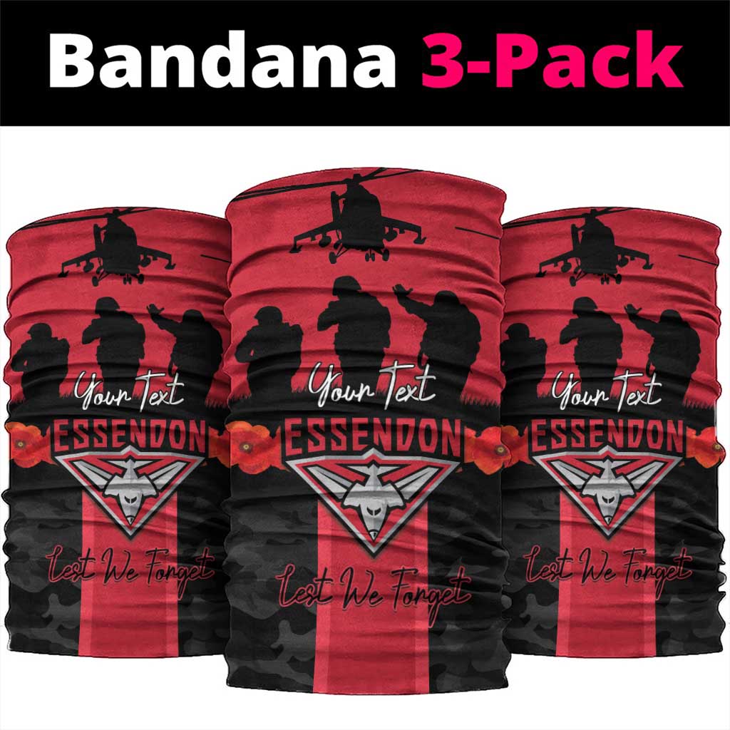 Personalised Essendon Football ANZAC Day Neck Gaiter Bombers Poppy Lest We Forget