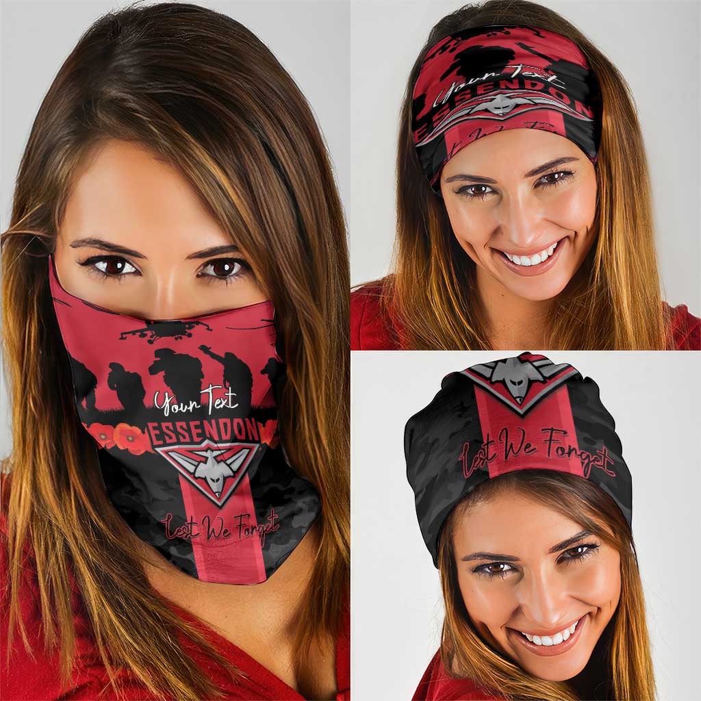 Personalised Essendon Football ANZAC Day Neck Gaiter Bombers Poppy Lest We Forget