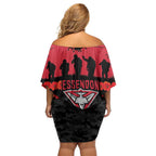 Personalised Essendon Football ANZAC Day Off Shoulder Short Dress Bombers Poppy Lest We Forget
