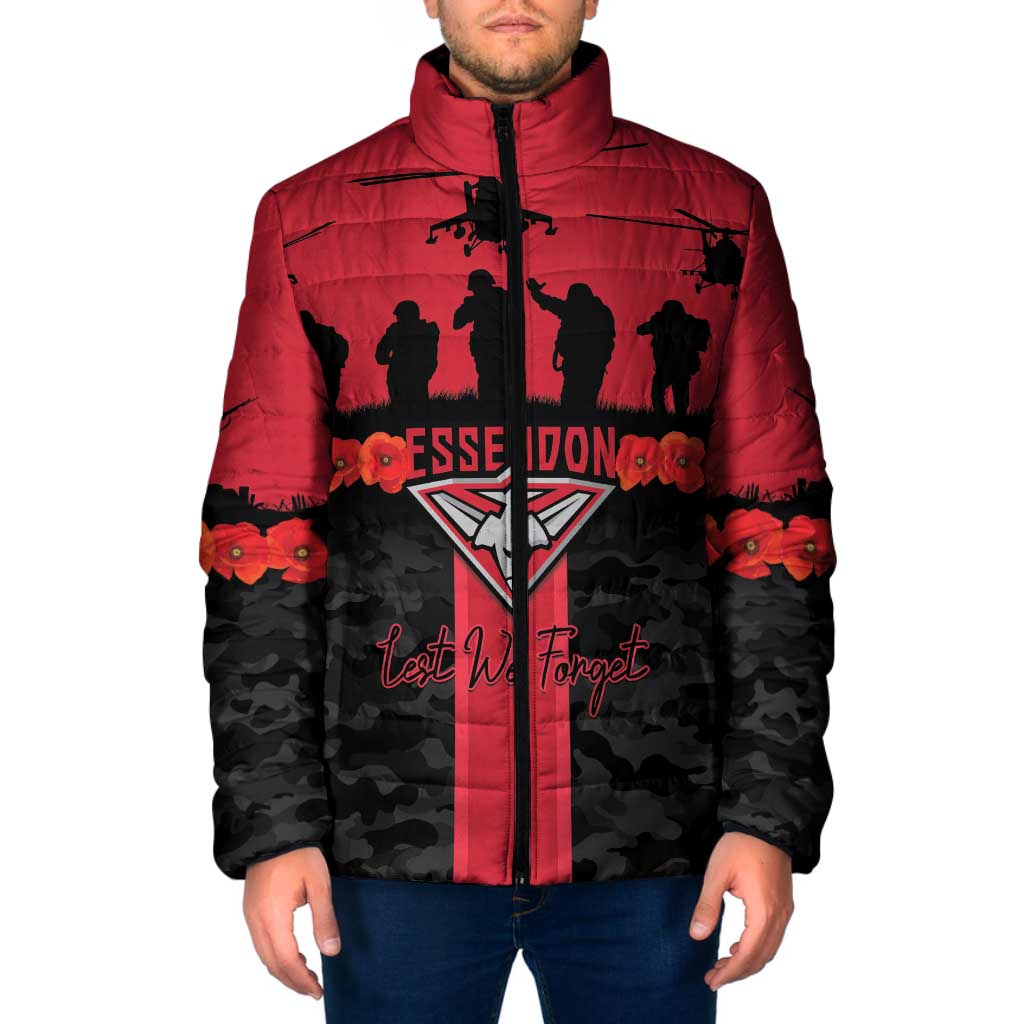 Personalised Essendon Football ANZAC Day Padded Jacket Bombers Poppy Lest We Forget