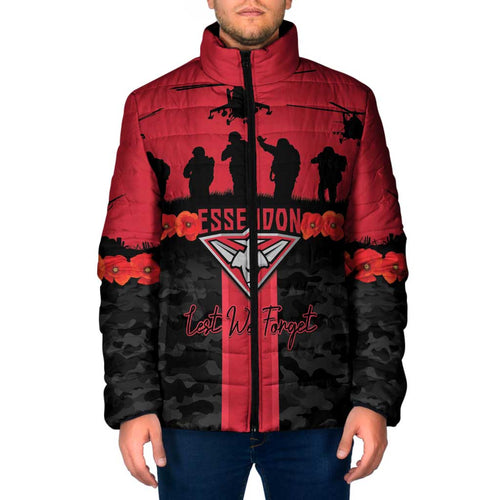 Personalised Essendon Football ANZAC Day Padded Jacket Bombers Poppy Lest We Forget