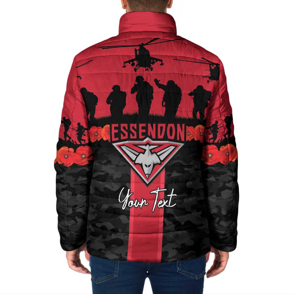 Personalised Essendon Football ANZAC Day Padded Jacket Bombers Poppy Lest We Forget