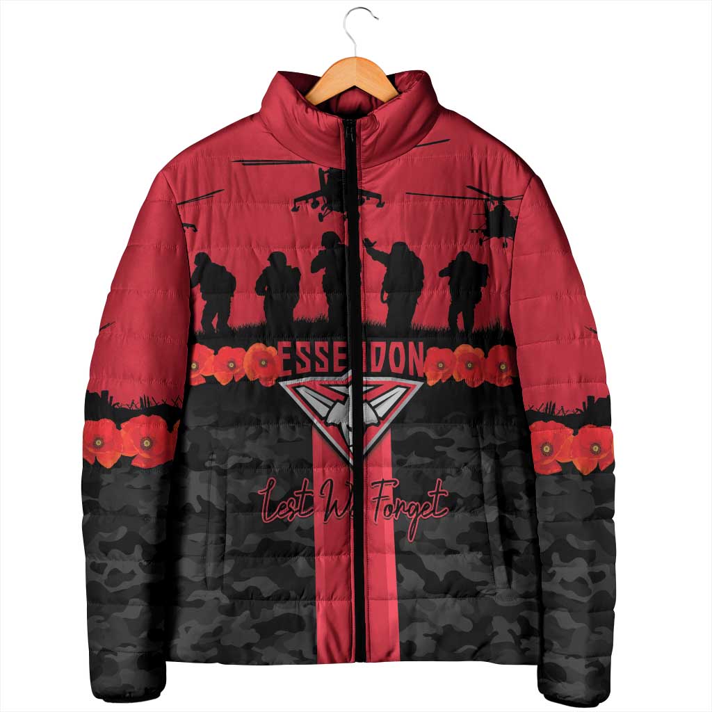 Personalised Essendon Football ANZAC Day Padded Jacket Bombers Poppy Lest We Forget