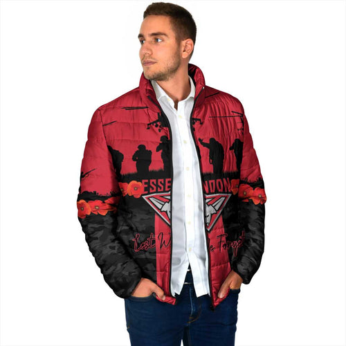 Personalised Essendon Football ANZAC Day Padded Jacket Bombers Poppy Lest We Forget