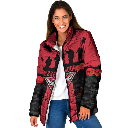 Personalised Essendon Football ANZAC Day Padded Jacket Bombers Poppy Lest We Forget