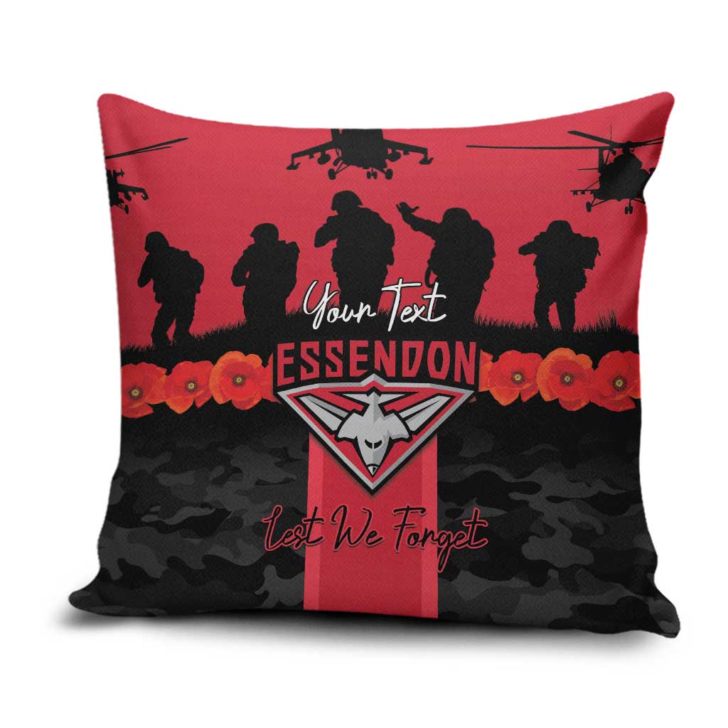 Personalised Essendon Football ANZAC Day Pillow Cover Bombers Poppy Lest We Forget
