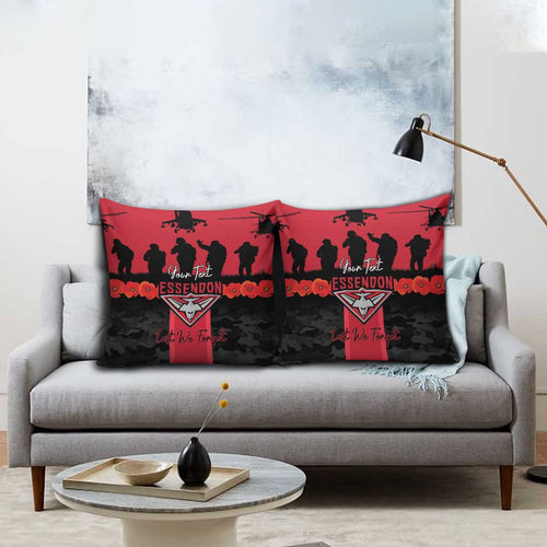 Personalised Essendon Football ANZAC Day Pillow Cover Bombers Poppy Lest We Forget