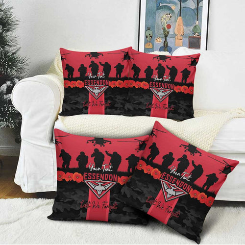 Personalised Essendon Football ANZAC Day Pillow Cover Bombers Poppy Lest We Forget