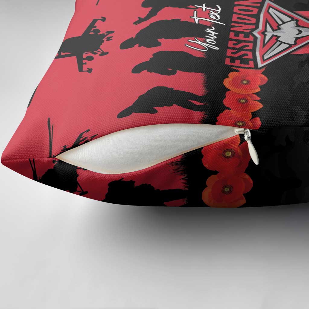 Personalised Essendon Football ANZAC Day Pillow Cover Bombers Poppy Lest We Forget