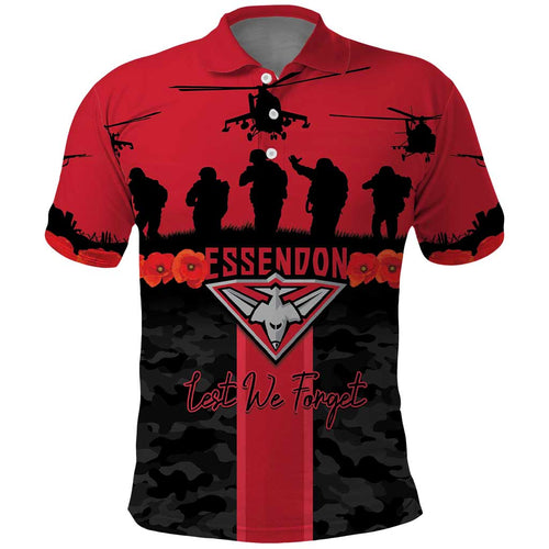 Personalised Essendon Football ANZAC Day Polo Shirt Bombers Poppy Lest We Forget