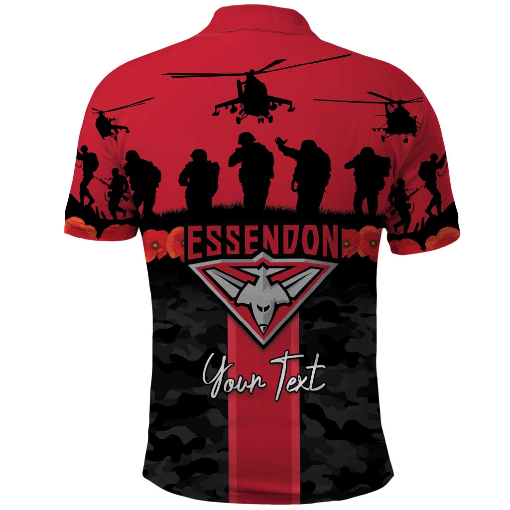 Personalised Essendon Football ANZAC Day Polo Shirt Bombers Poppy Lest We Forget
