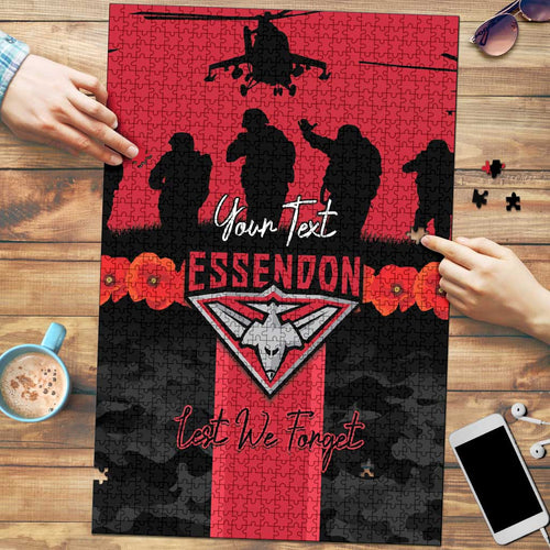 Personalised Essendon Football ANZAC Day Puzzle Bombers Poppy Lest We Forget
