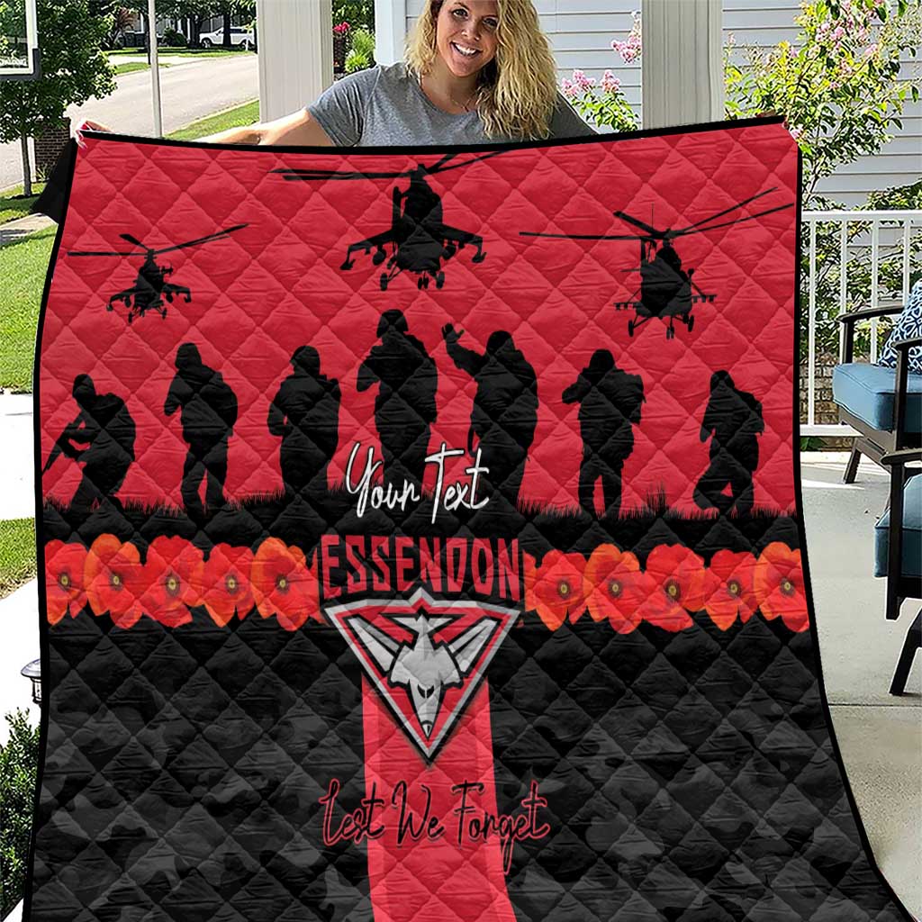 Personalised Essendon Football ANZAC Day Quilt Bombers Poppy Lest We Forget