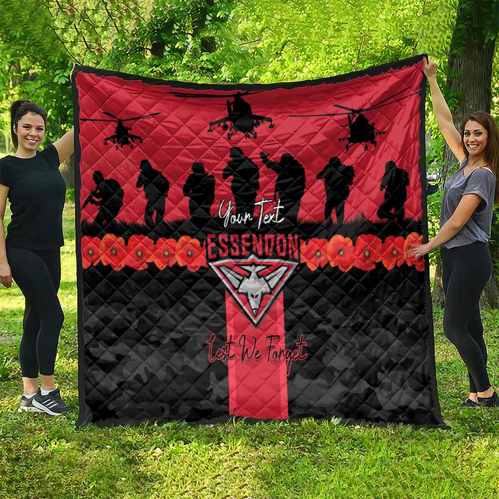 Personalised Essendon Football ANZAC Day Quilt Bombers Poppy Lest We Forget