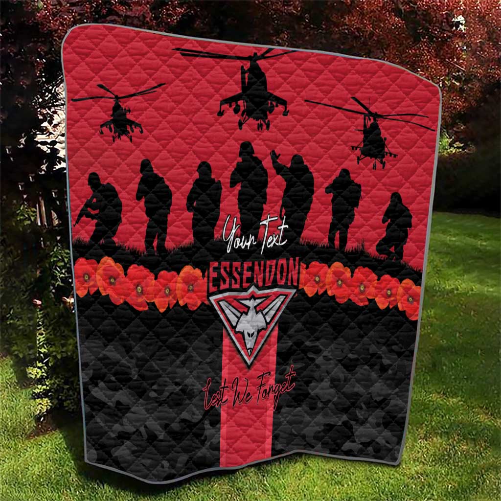 Personalised Essendon Football ANZAC Day Quilt Bombers Poppy Lest We Forget
