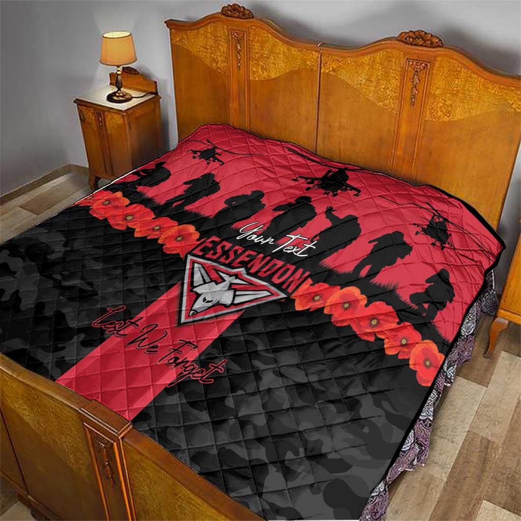 Personalised Essendon Football ANZAC Day Quilt Bombers Poppy Lest We Forget