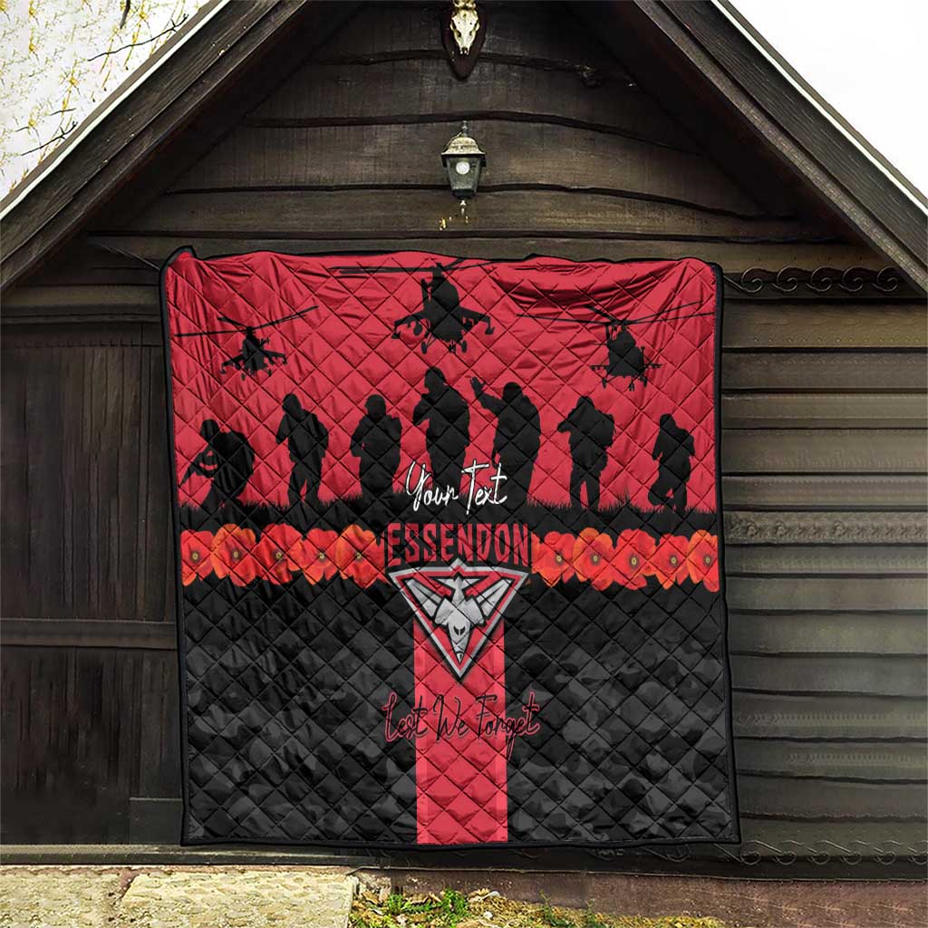 Personalised Essendon Football ANZAC Day Quilt Bombers Poppy Lest We Forget