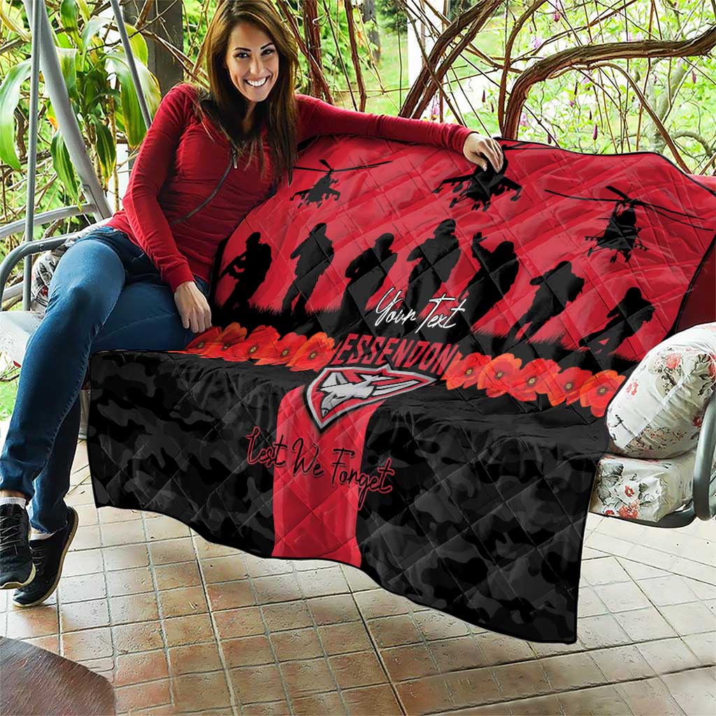 Personalised Essendon Football ANZAC Day Quilt Bombers Poppy Lest We Forget