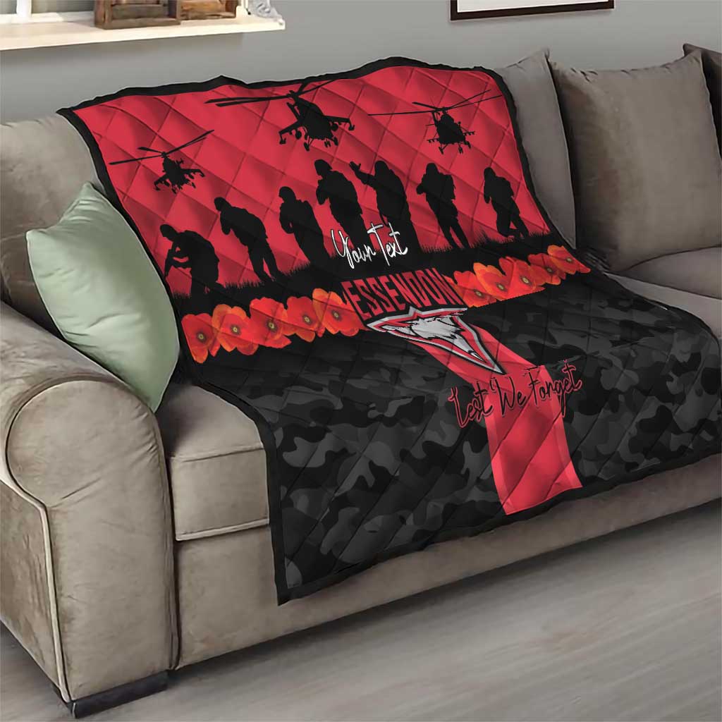 Personalised Essendon Football ANZAC Day Quilt Bombers Poppy Lest We Forget
