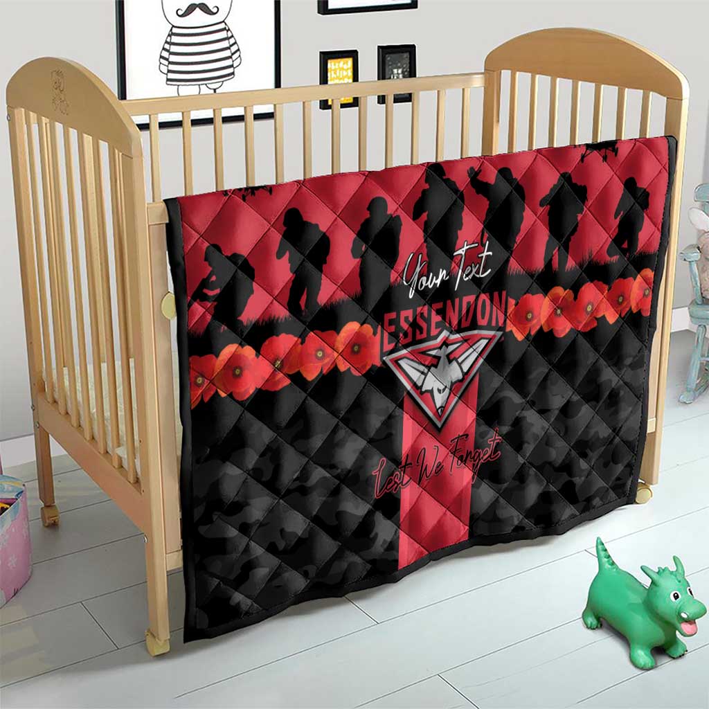 Personalised Essendon Football ANZAC Day Quilt Bombers Poppy Lest We Forget