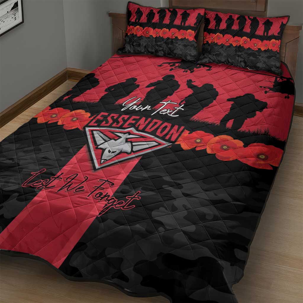 Personalised Essendon Football ANZAC Day Quilt Bed Set Bombers Poppy Lest We Forget