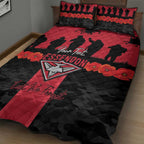 Personalised Essendon Football ANZAC Day Quilt Bed Set Bombers Poppy Lest We Forget