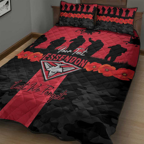Personalised Essendon Football ANZAC Day Quilt Bed Set Bombers Poppy Lest We Forget