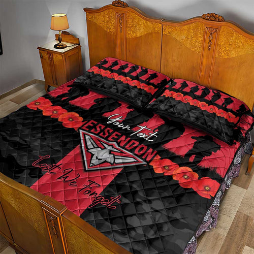 Personalised Essendon Football ANZAC Day Quilt Bed Set Bombers Poppy Lest We Forget