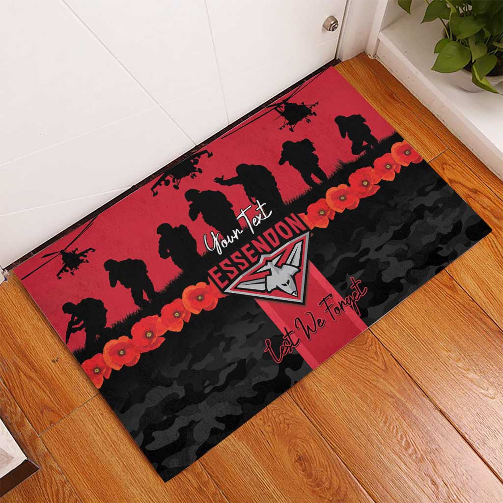 Personalised Essendon Football ANZAC Day Rubber Doormat Bombers Poppy Lest We Forget