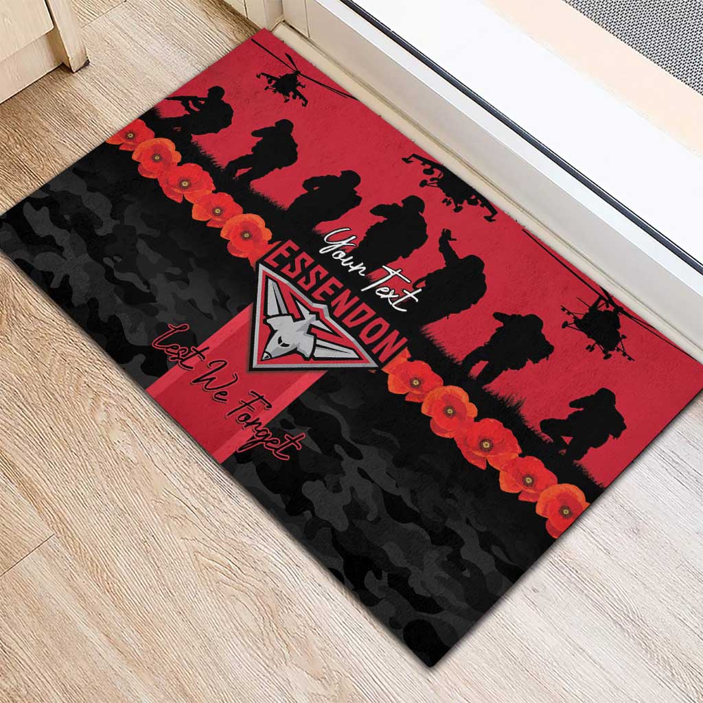 Personalised Essendon Football ANZAC Day Rubber Doormat Bombers Poppy Lest We Forget