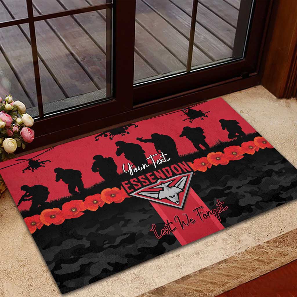 Personalised Essendon Football ANZAC Day Rubber Doormat Bombers Poppy Lest We Forget